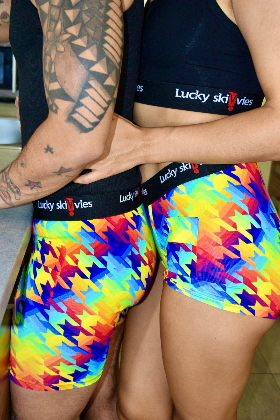 6" Rainbow Hounds Tooth Boxer Briefs - Lucky Skivvies