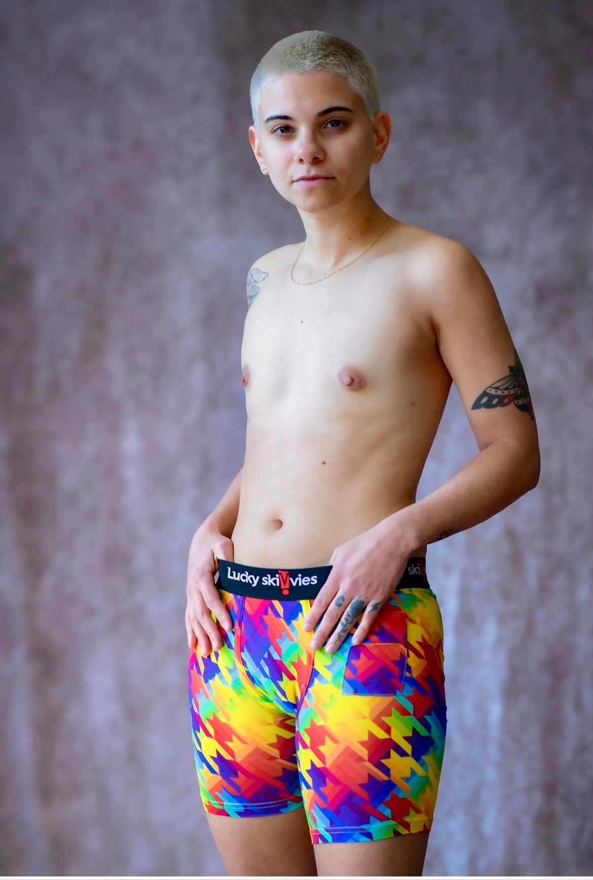 6" Rainbow Hounds Tooth Boxer Briefs - Lucky Skivvies