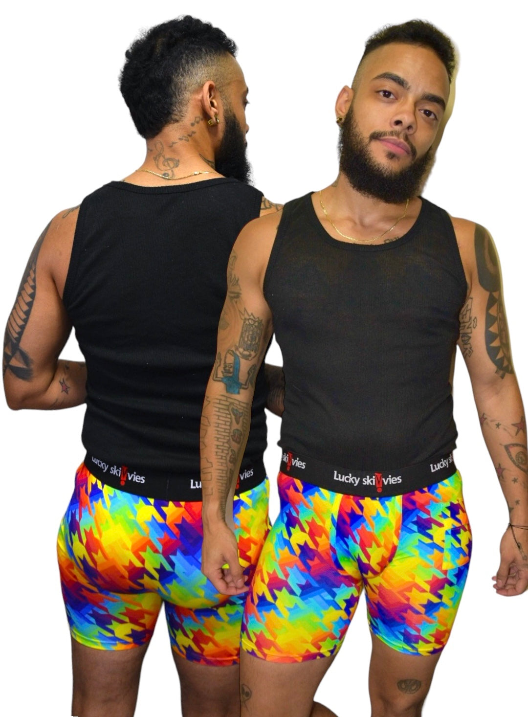 6" Rainbow Hounds Tooth Boxer Briefs - Lucky Skivvies