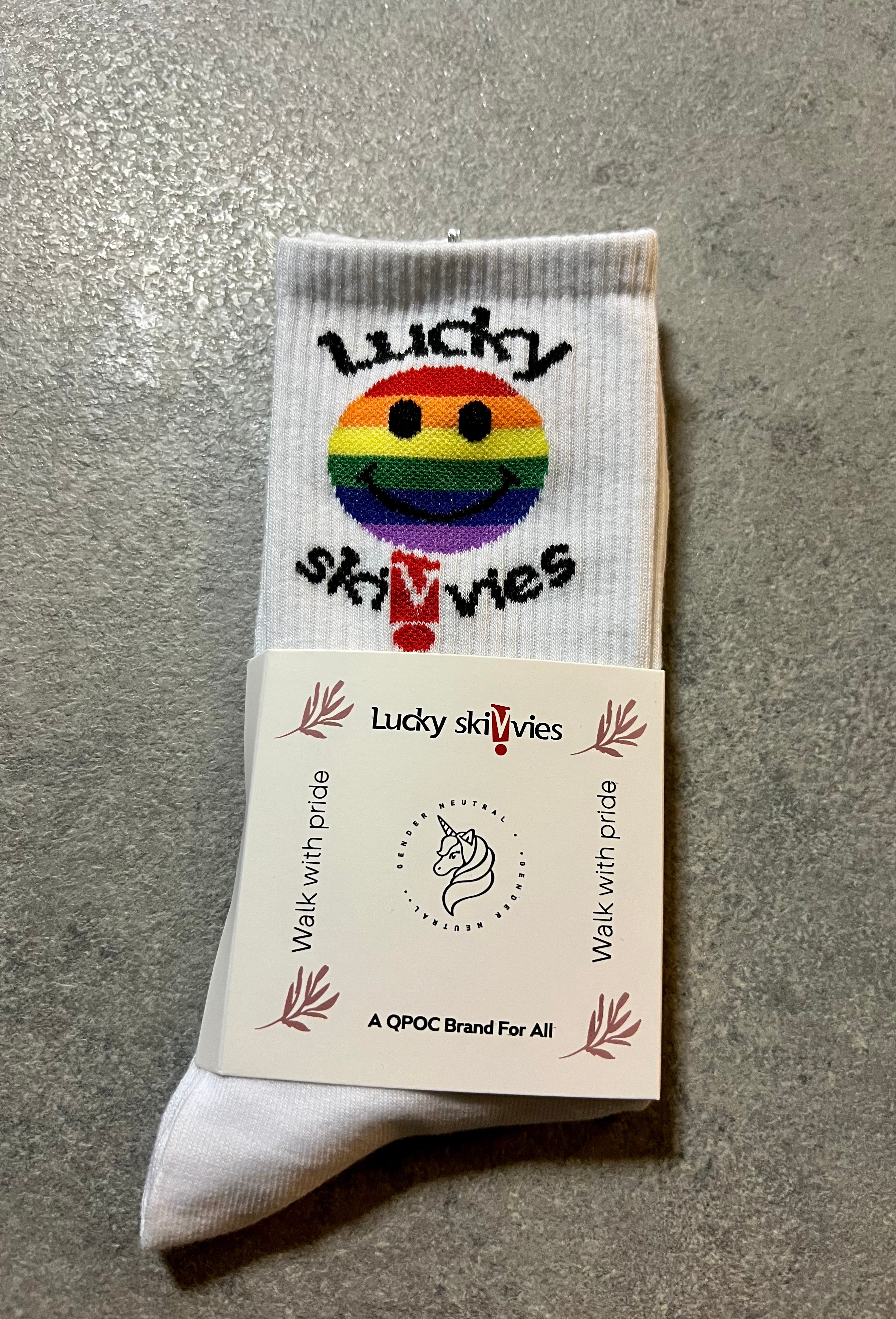 White Rainbow Smiley-face Socks - Lucky Skivvies