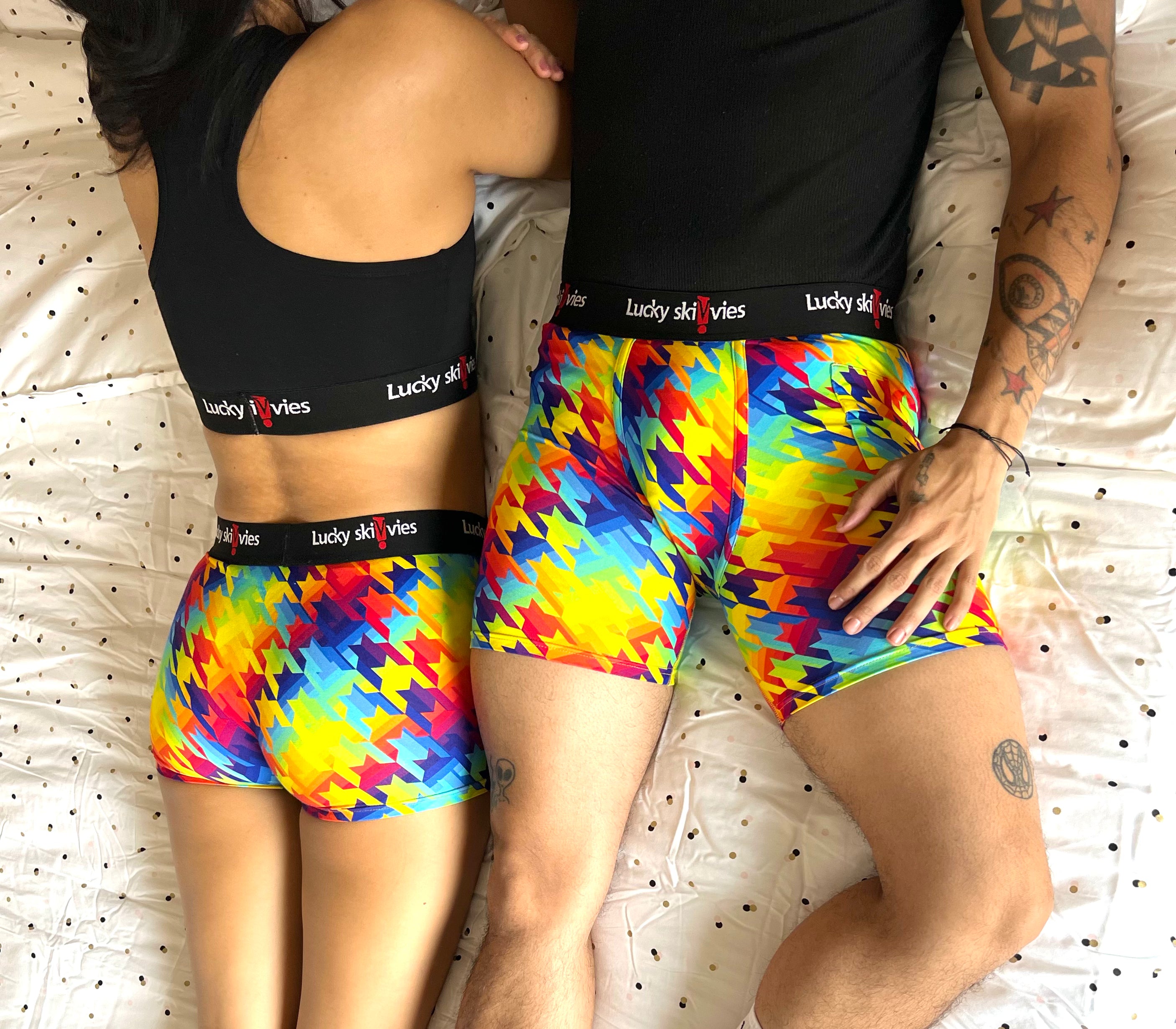 6" Rainbow Hounds Tooth Boxer Briefs - Lucky Skivvies