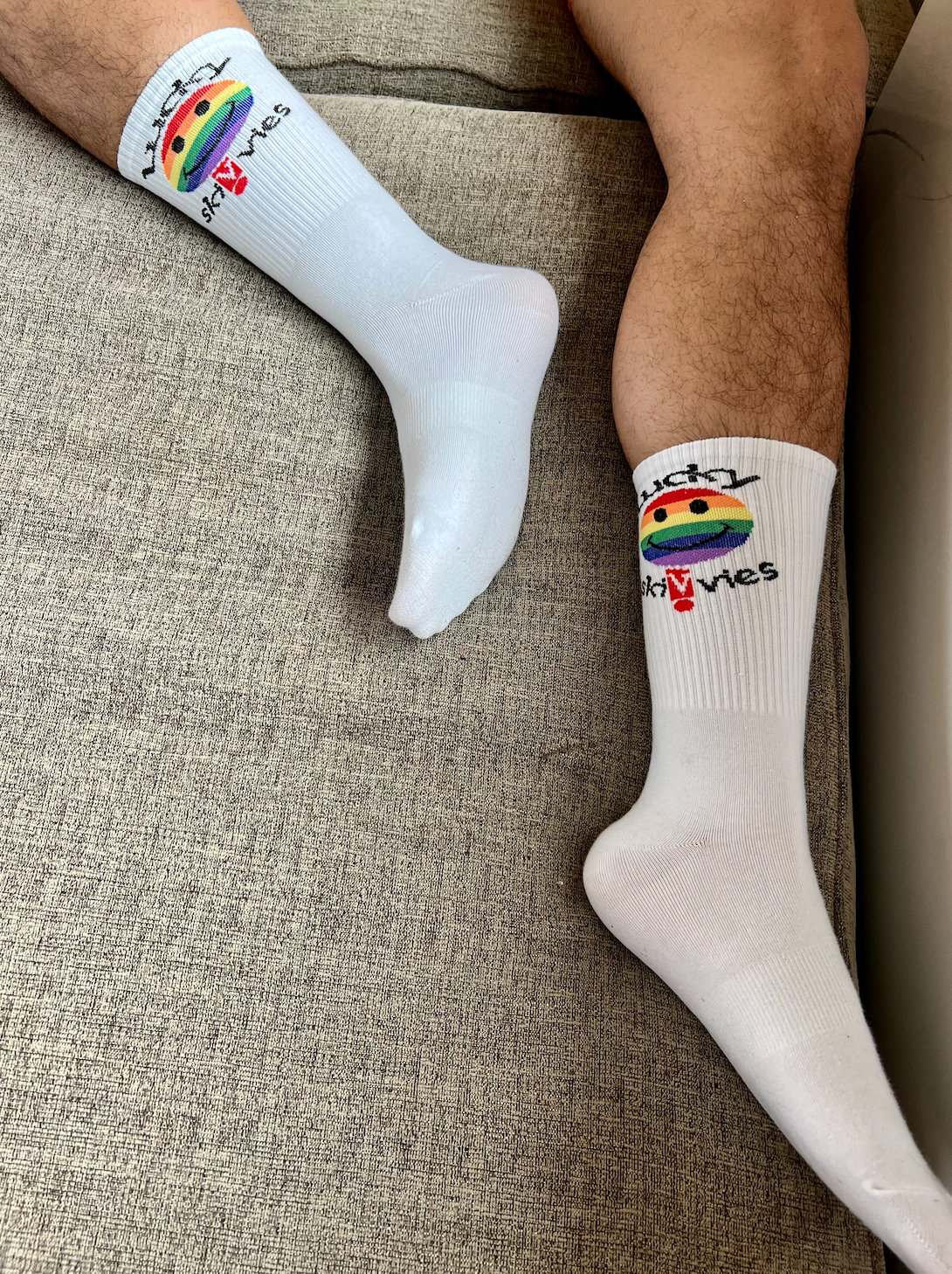 White Rainbow Smiley-face Socks - Lucky Skivvies